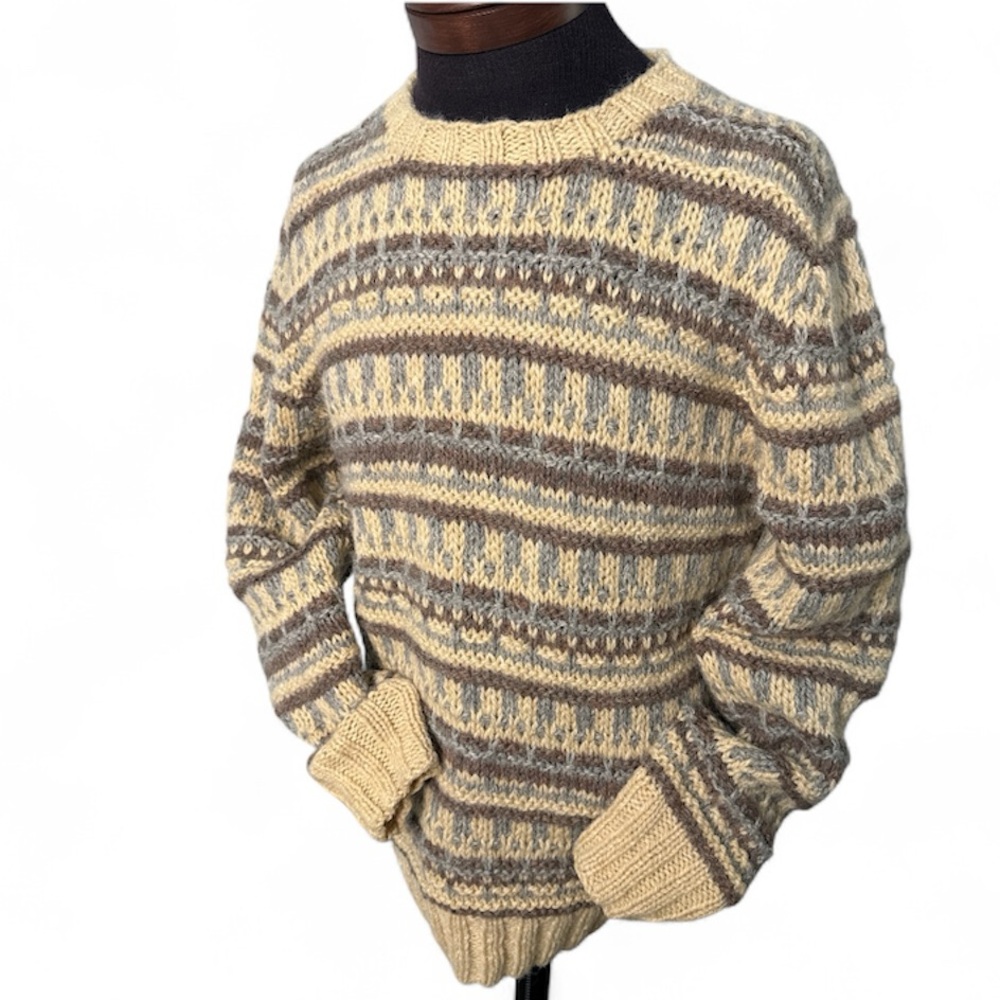 Vintage Woolrich Hand Knit 100% Wool Fair Isle Sweater Made in ROC Sz Large Mens